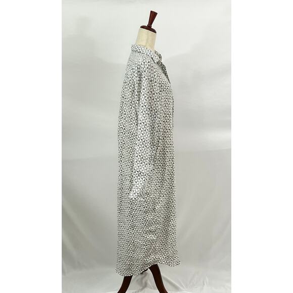 FRANK & EILEEN M Medium Black White Geometric Linen Maxi Rory Shirtdress Dress - Picture 8 of 10